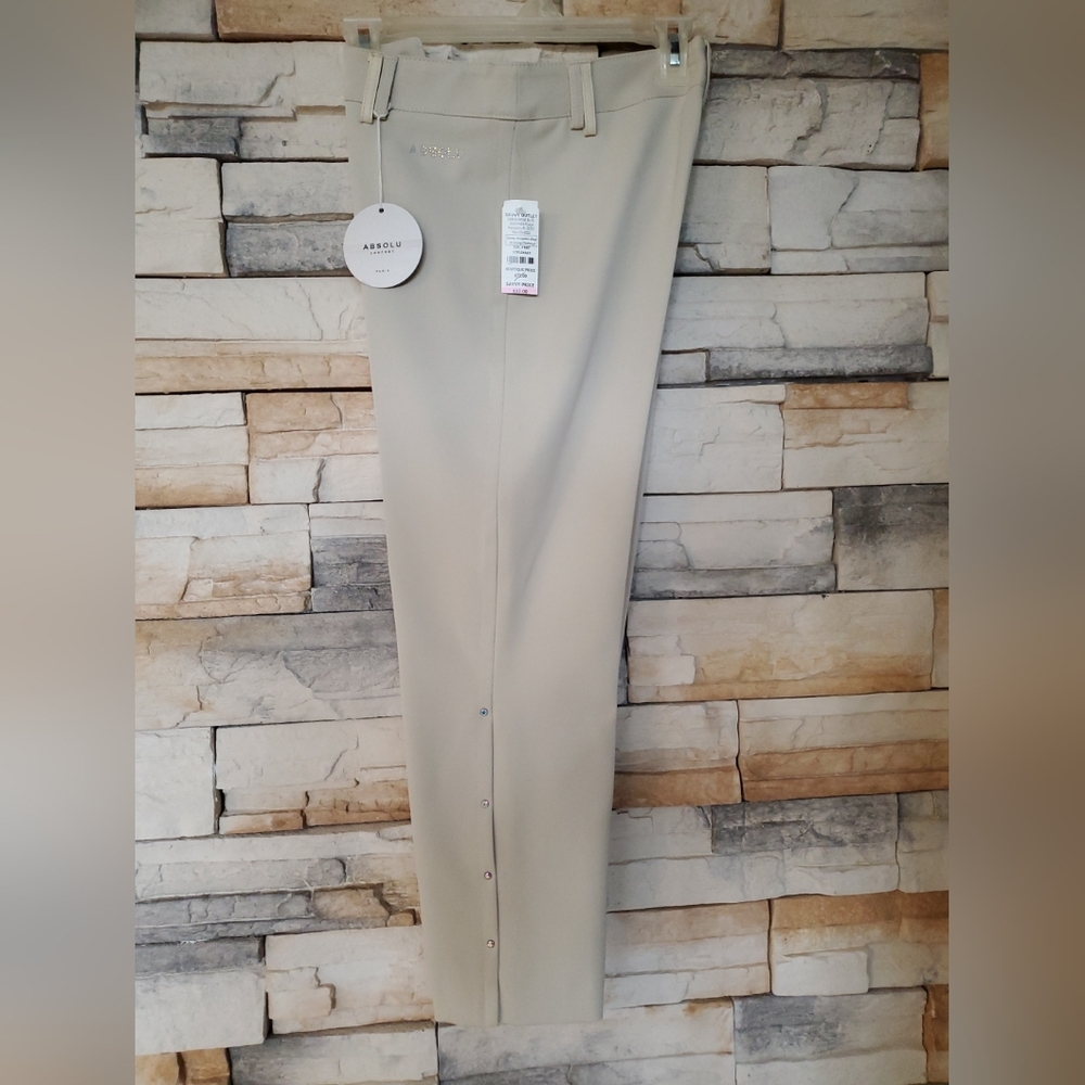 NWT Cream Ankle Trousers with Rainstones Detail By Absolu Comfort Paris US 4